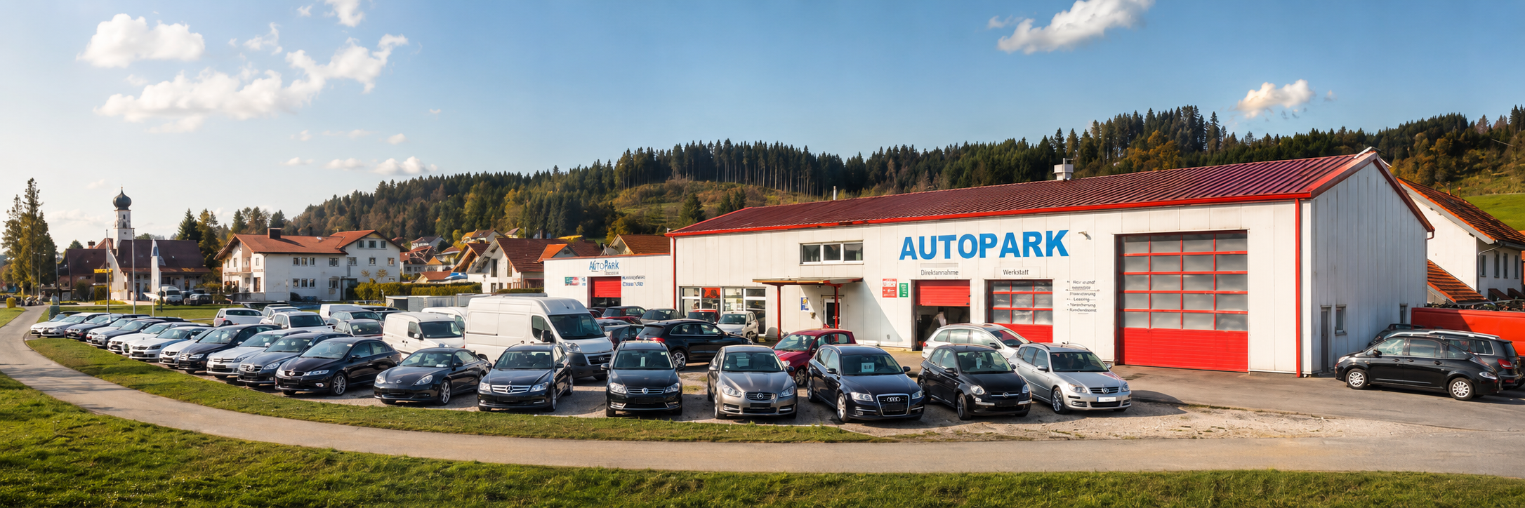 Autopark Biessenhofen mit Fahrzeugbestand und eigener Werkstatt